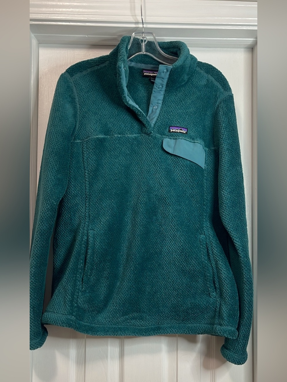Patagonia Teal Pullover Fleece Snap-Front Sweater Sz large